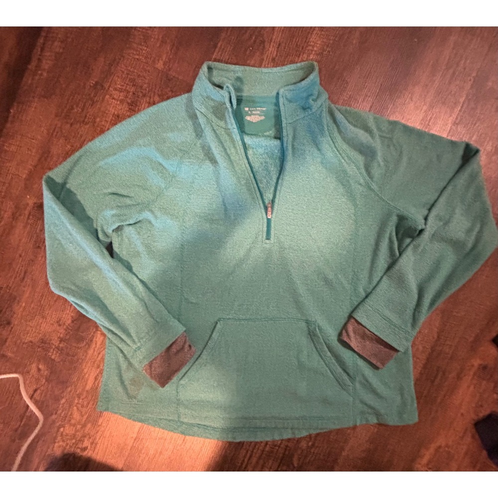 Tek Gear Womens XL Quarter Zip Fleece Pullover Teal Green Kangaroo Pocket Active